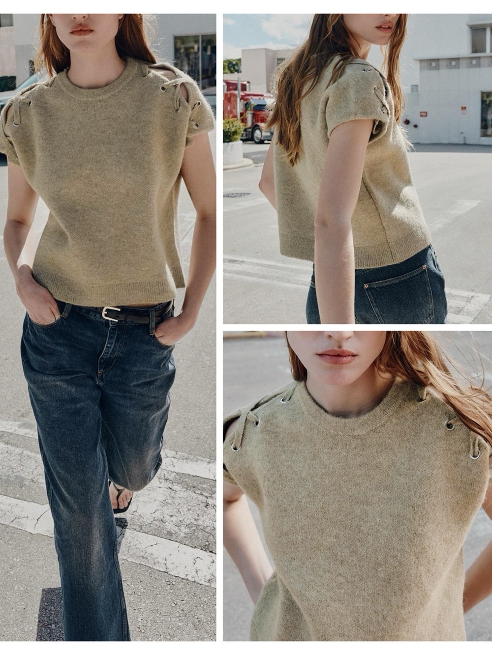 ZARA wool blend knit sleeveless sweater with shoulder detail